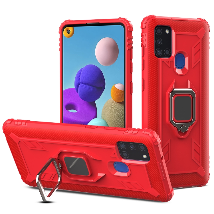 

For Samsung Galaxy M31 Carbon Fiber Protective Case with 360 Degree Rotating Ring Holder(Red)