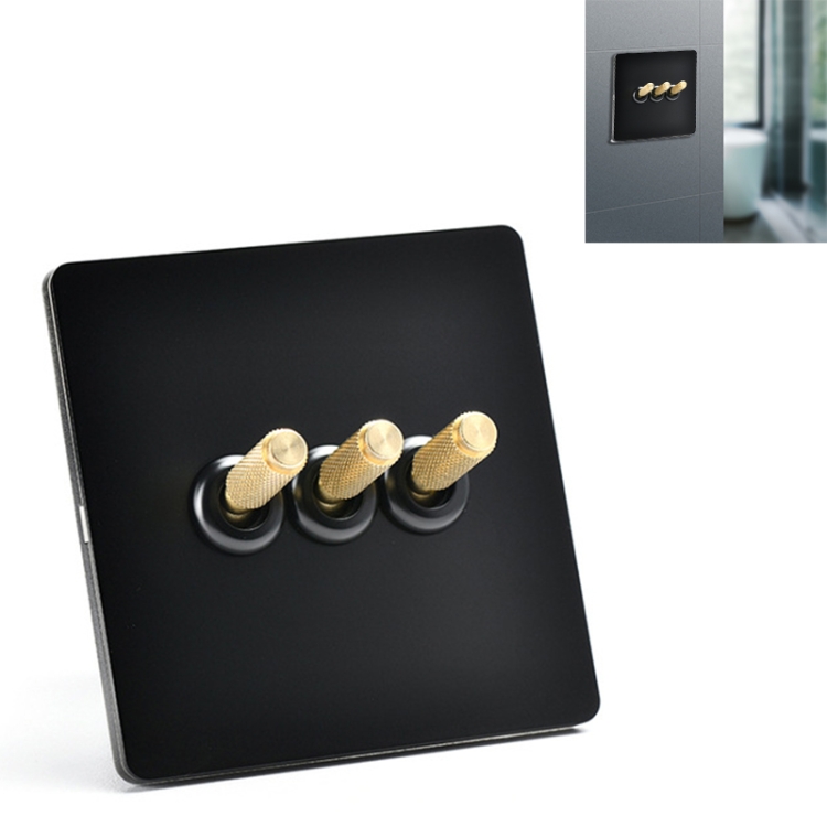 

86mm Retro Copper Panel Hand Switch Panel, Style:Black Gold-Three Open