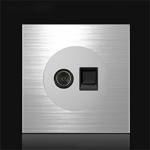

86mm Gray Aluminum Wire Drawing LED Switch Panel, Style:TV-Computer Socket