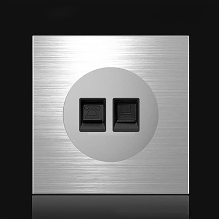 

86mm Gray Aluminum Wire Drawing LED Switch Panel, Style:Telephone-Computer Socket