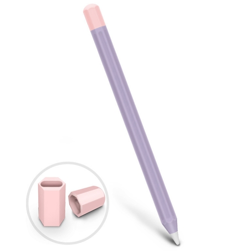 

For Apple Pencil 1 Stylus Touch Pen Split Contrast Color Silicone Protective Case(Lavender Purple Pink)