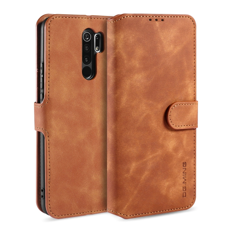 

For Xiaomi Redmi 9 DG.MING Retro Oil Side Horizontal Flip Case(Brown)