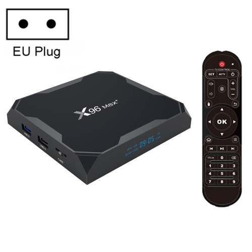 

X96 max+ 4K Smart TV Box with Remote Control, Android 9.0, Amlogic S905X3 Quad-Core Cortex-A55,2GB+16GB, Support LAN, AV, 2.4G/5G WiFi, USBx2,TF Card, EU Plug