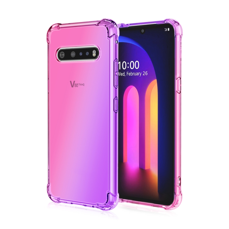 

For LG V60 Four-Corner Airbag Shockproof Gradient Color TPU Protective Case(Pink Purple)