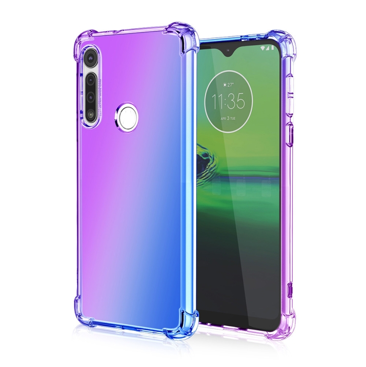 

For Motorola Moto G8 Play Four-Corner Airbag Shockproof Gradient Color TPU Protective Case(Purple Blue)