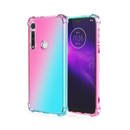 

For Motorola Moto One Macro Four-Corner Airbag Shockproof Gradient Color TPU Protective Case(Pink Green)
