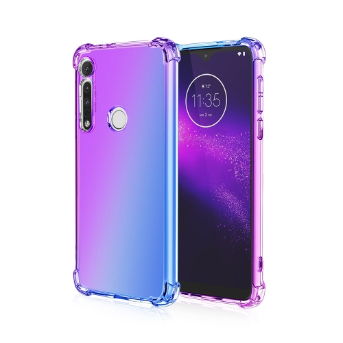 

For Motorola Moto One Macro Four-Corner Airbag Shockproof Gradient Color TPU Protective Case(Purple Blue)
