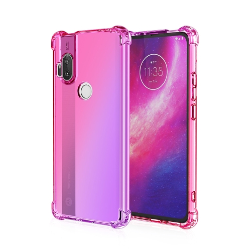 

For Motorola Moto One Hyper Four-Corner Airbag Shockproof Gradient Color TPU Protective Case(Pink Purple)