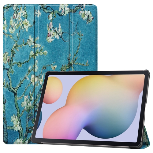 

For Samsung Galaxy Tab S7 Plus Custer Painted PU Leather Case with Sleep / Wake-up Function & 3-Fold Holder(Apricot Blossom)