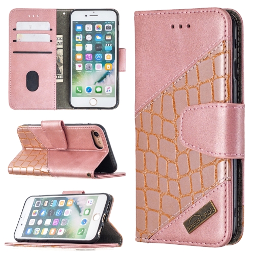 

For iPhone 8 / 7 Matching Color Crocodile Texture Horizontal Flip PU Leather Case with Wallet & Holder & Card Slots(Rose Gold)