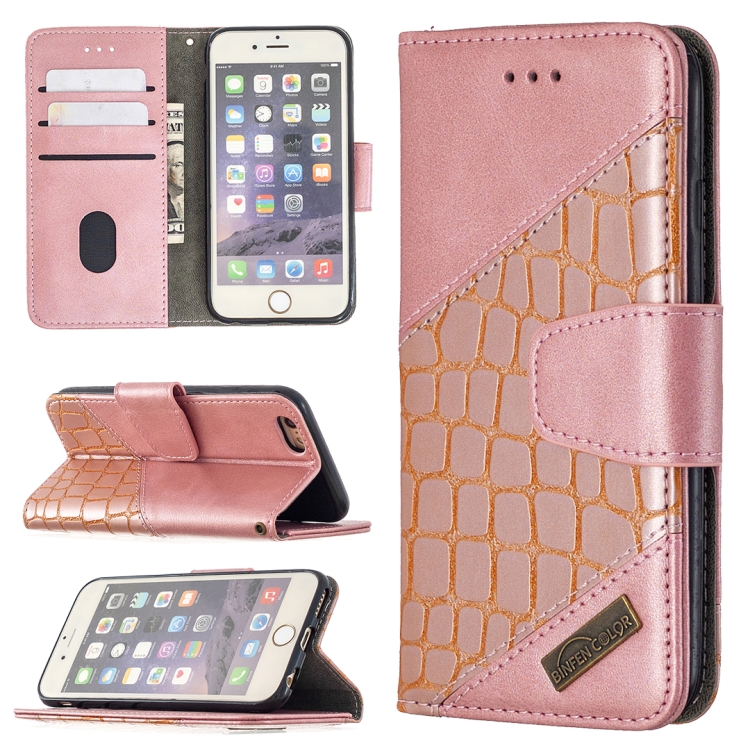 

For iPhone 6 Matching Color Crocodile Texture Horizontal Flip PU Leather Case with Wallet & Holder & Card Slots(Rose Gold)