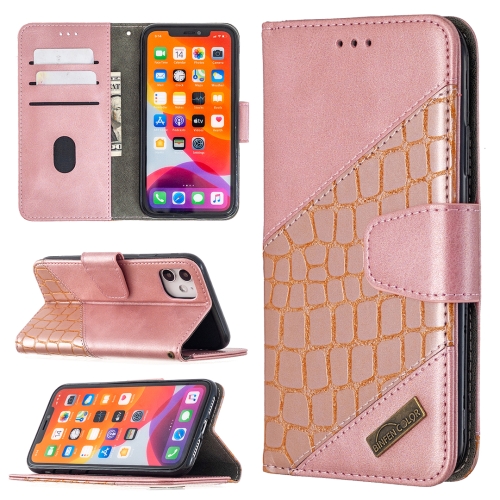 

For iPhone 11 Matching Color Crocodile Texture Horizontal Flip PU Leather Case with Wallet & Holder & Card Slots(Rose Gold)