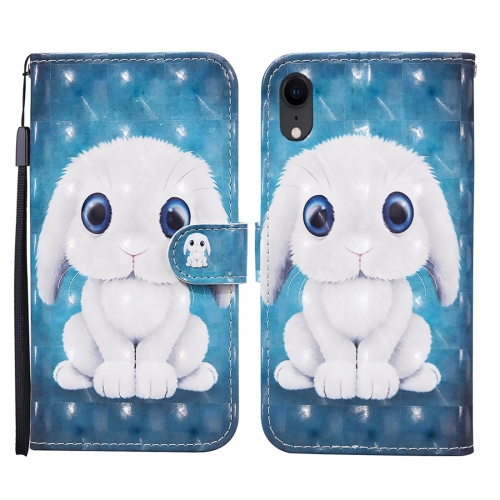 

For iPhone XR 3D Painted Pattern Horizontal Flip Leather Case with Holder & Wallet & Card slot & Lanyard(Rabbit)