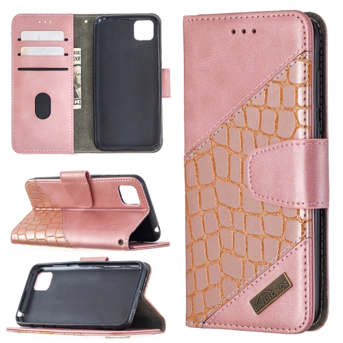 

For Huawei Y5P Matching Color Crocodile Texture Horizontal Flip PU Leather Case with Wallet & Holder & Card Slots(Rose Gold)