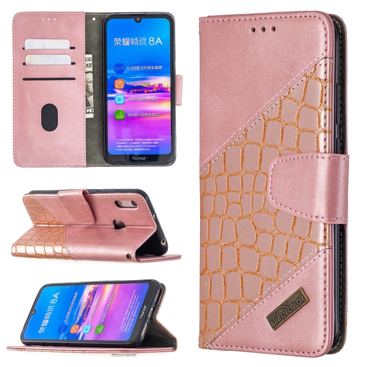 

For Huawei Y6(2019) Matching Color Crocodile Texture Horizontal Flip PU Leather Case with Wallet & Holder & Card Slots(Rose Gold)
