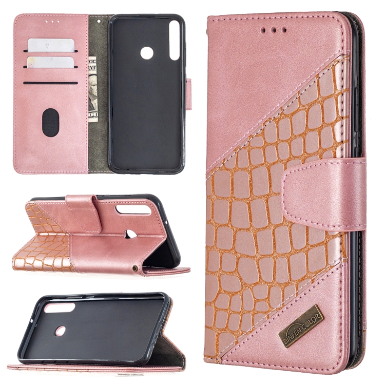 

For Huawei Y7P Matching Color Crocodile Texture Horizontal Flip PU Leather Case with Wallet & Holder & Card Slots(Rose Gold)