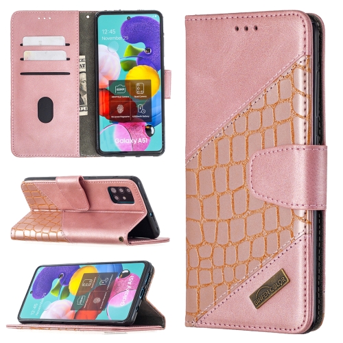 

For Samsung Galaxy A51 Matching Color Crocodile Texture Horizontal Flip PU Leather Case with Wallet & Holder & Card Slots(Rose Gold)