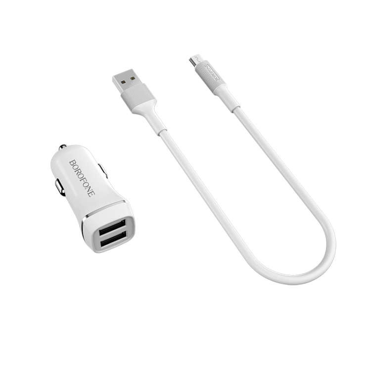 

Borofone BZ2 2.4A Lotto Dual USB Car Charger, with Micro Data Cable, Cable Length: 1m(White)