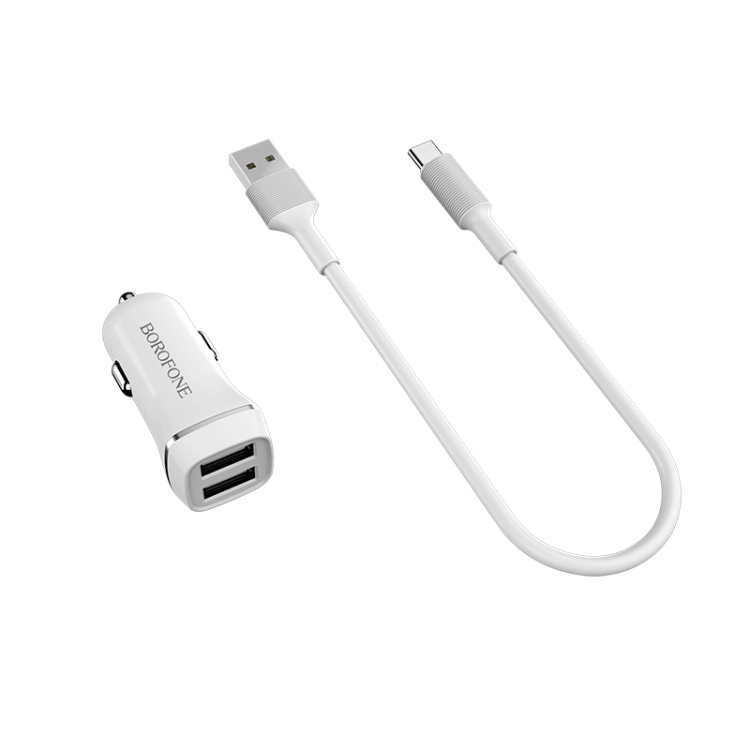 

Borofone BZ2 2.4A Lotto Dual USB Car Charger, with Type-C Data Cable, Cable Length: 1m(White)