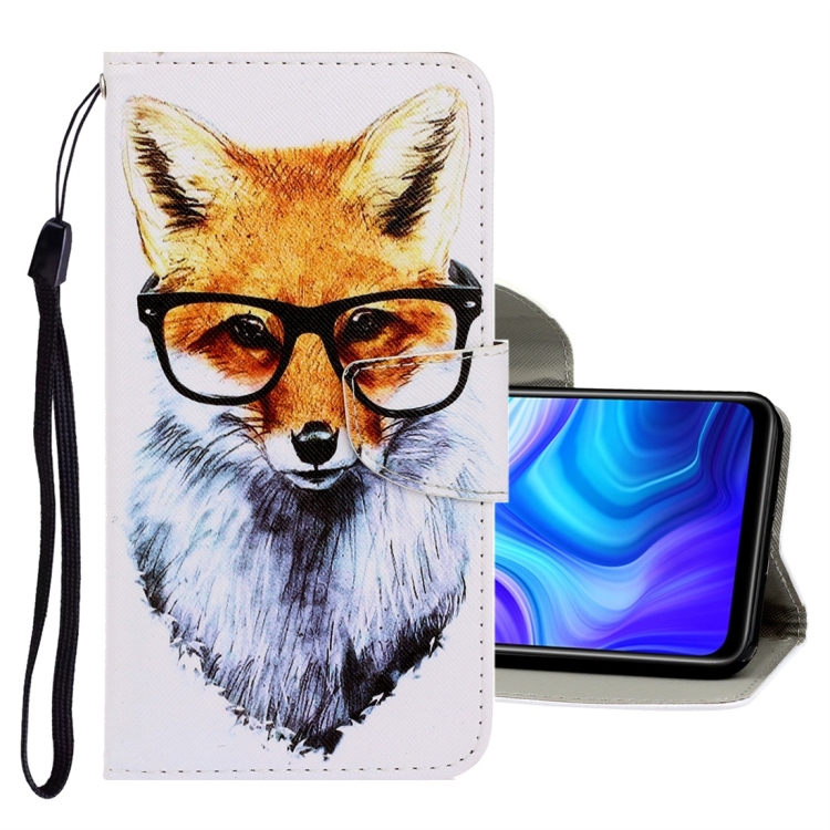 

For Xiaomi Redmi Note 9 3D Colored Drawing Horizontal Flip PU Leather Case with Holder & Card Slots & Wallet(Fox)