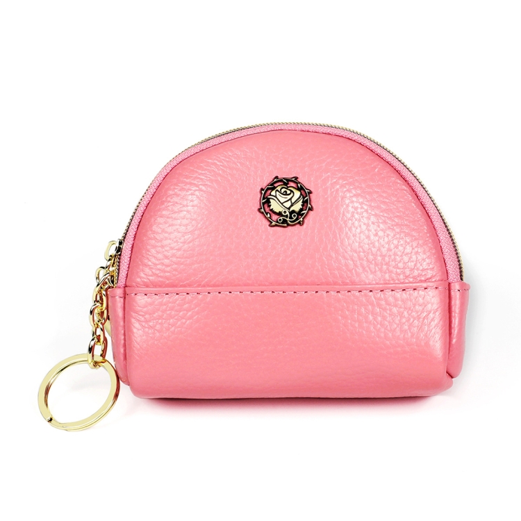 

2027 Lady Leather Zipper Wallet Purse Double-pocket Little Shell Bag(Pink)