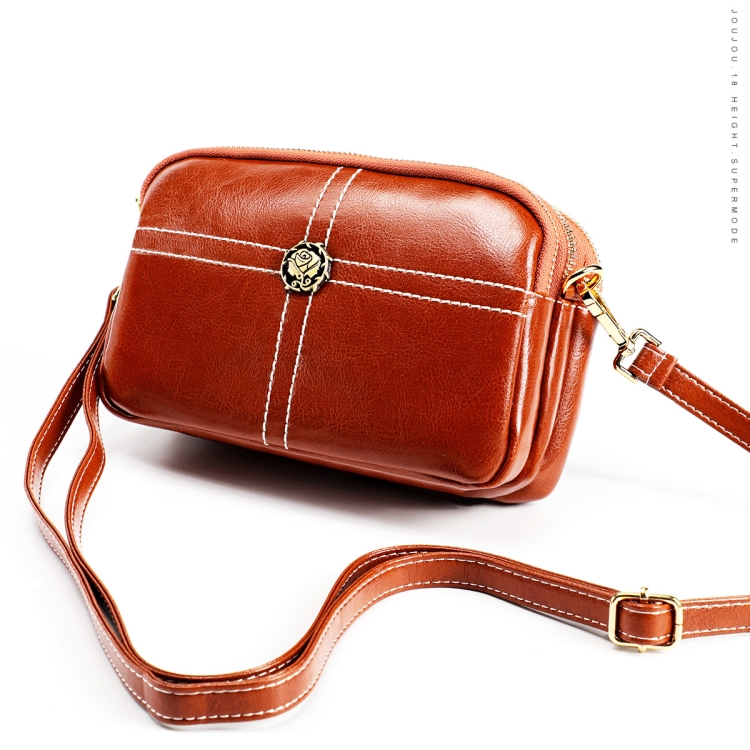 

6061 Lady Retro Oil Wax Leather Shoulder Bag Large Capacity Square Bag(Brown)