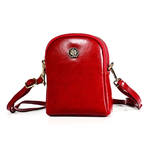 

6062 Lady Retro Oil Wax Leather Shoulder Bag Small Phone bag(Red)