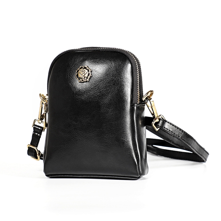 

6062 Lady Retro Oil Wax Leather Shoulder Bag Small Phone bag(Black)