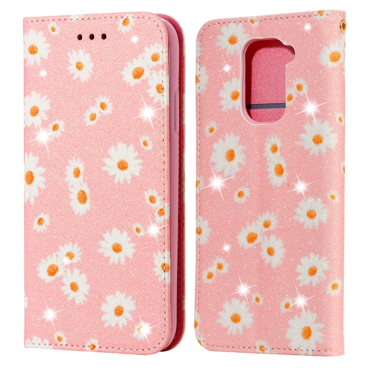 

For Xiaomi Redmi Note 9 Glittering Daisy Magnetic Horizontal Flip Leather Case with Holder & Card Slots & Photo Frame(Pink)