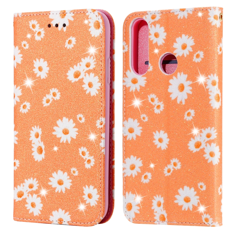 

For Huawei Y6P (2020) Glittering Daisy Magnetic Horizontal Flip Leather Case with Holder & Card Slots & Photo Frame(Orange)