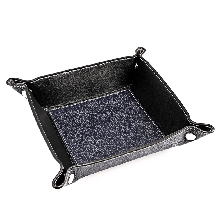 

7001 Leather Desktop Square Storage Box Household Life Oddments Tray(Dark Blue)