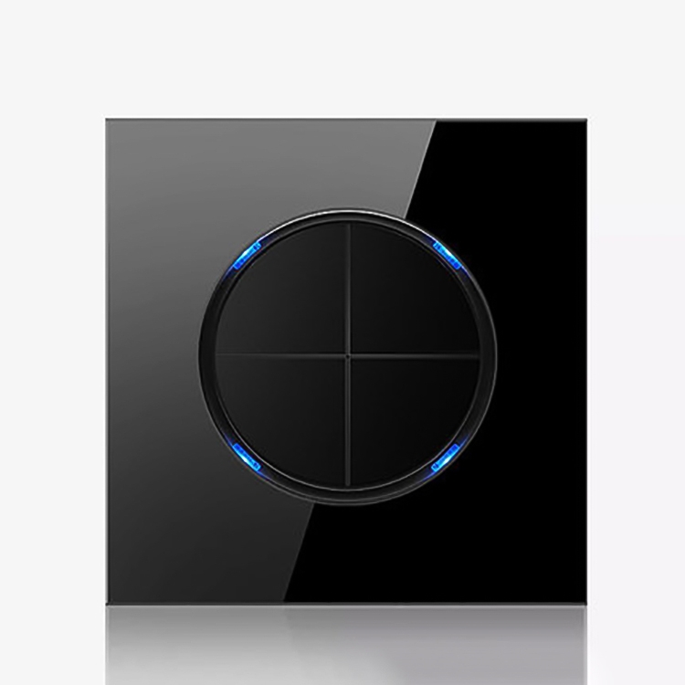 

86mm Round LED Tempered Glass Switch Panel, Black Round Glass, Style:Four Open Dual Control