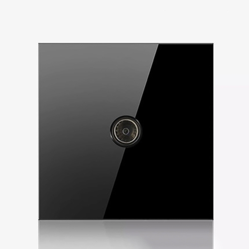 

86mm Round LED Tempered Glass Switch Panel, Black Round Glass, Style:TV Socket