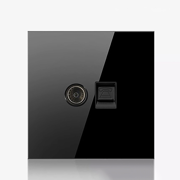 

86mm Round LED Tempered Glass Switch Panel, Black Round Glass, Style:Telephone-TV Socket