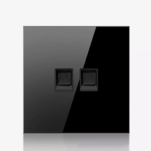 

86mm Round LED Tempered Glass Switch Panel, Black Round Glass, Style:Dual Computer Socket