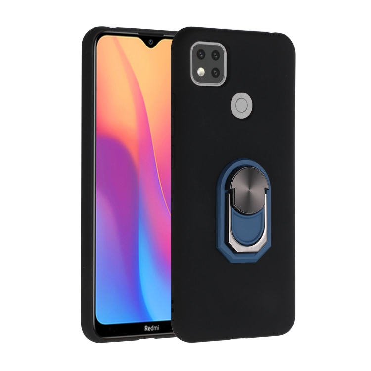 

For Xiaomi Redmi 9C Black Armor PC + TPU Shockproof Protective Case with Ring Holder(Blue)