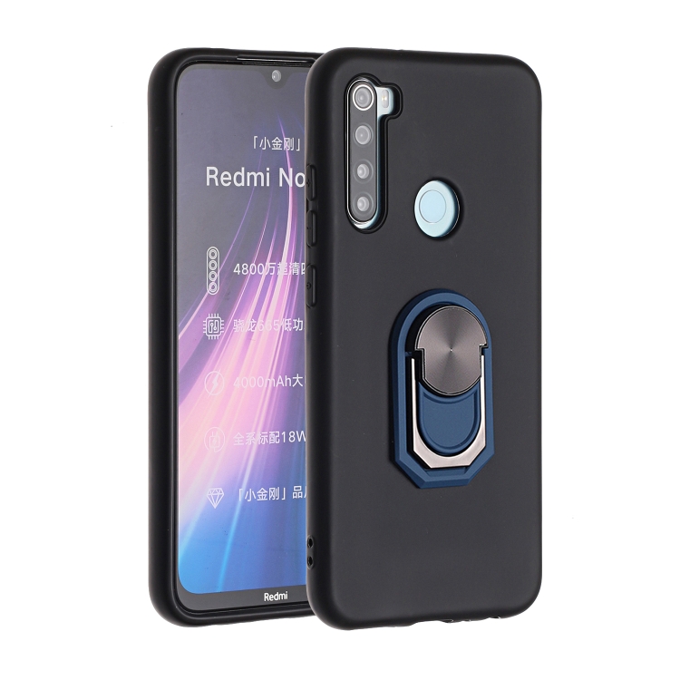 

For Xiaomi Redmi Note 8 Black Armor PC + TPU Shockproof Protective Case with Ring Holder(Blue)