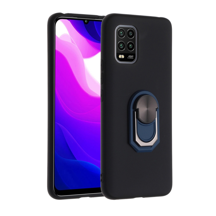 

For Xiaomi Mi 10 Lite Black Armor PC + TPU Shockproof Protective Case with Ring Holder(Blue)