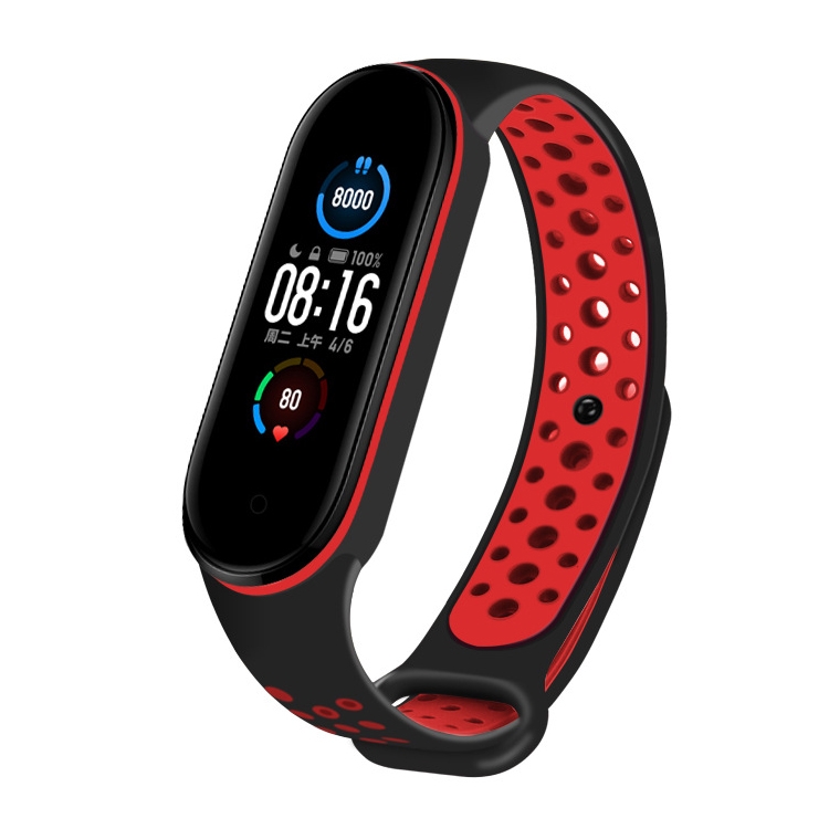 

For Xiaomi Mi Band 5 Two-tone Silicone Sports Breathable Strap(Black Red)