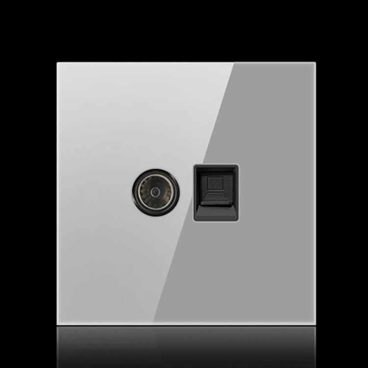 

86mm Round LED Tempered Glass Switch Panel, Gray Round Glass, Style:Telephone-TV Socket