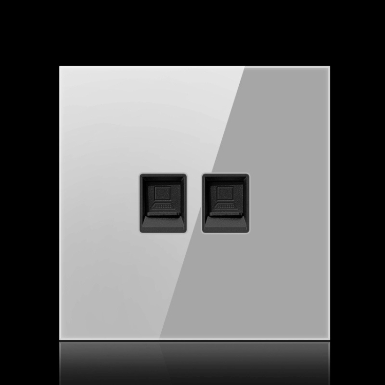 

86mm Round LED Tempered Glass Switch Panel, Gray Round Glass, Style:Dual Computer Socket