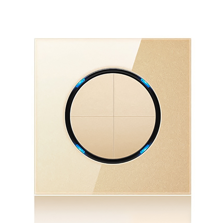 

86mm Round LED Tempered Glass Switch Panel, Gold Round Glass, Style:Four Open Dual Control