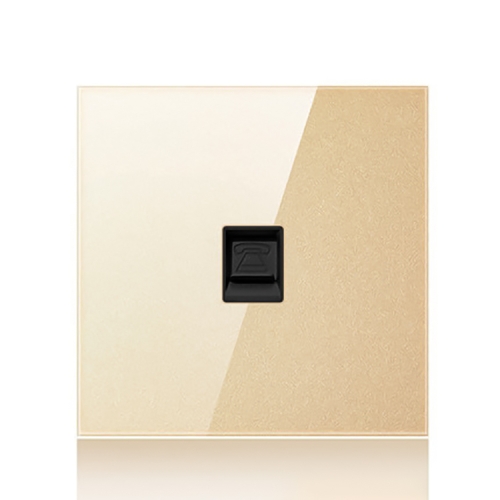 

86mm Round LED Tempered Glass Switch Panel, Gold Round Glass, Style:Telephone Socket