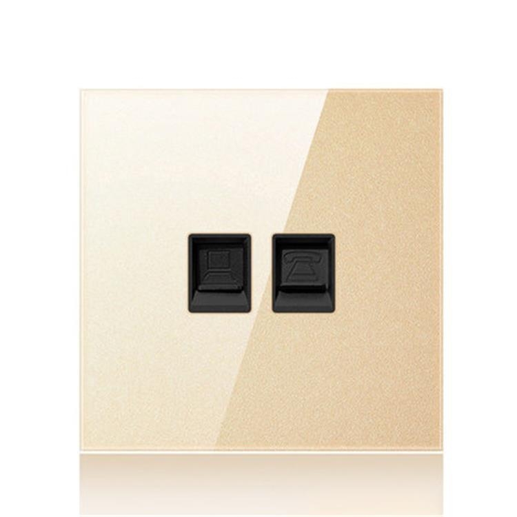 

86mm Round LED Tempered Glass Switch Panel, Gold Round Glass, Style:Telephone-Computer Socket
