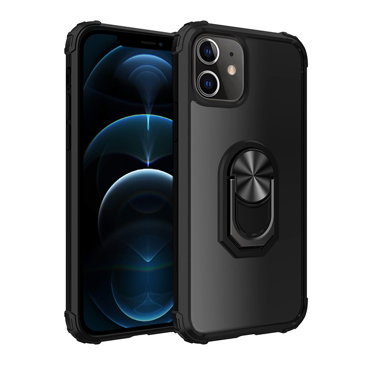 

For iPhone 12 Pro Max Shockproof Transparent TPU + Acrylic Protective Case with Ring Holder(Black)