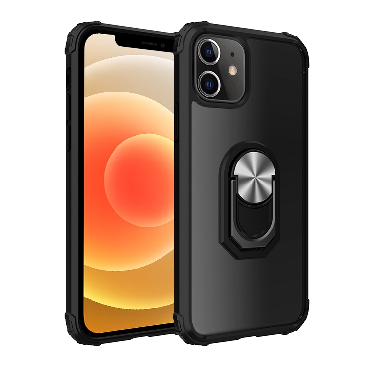 

For iPhone 12 5.4 inch Shockproof Transparent TPU + Acrylic Protective Case with Ring Holder(Black Silver)