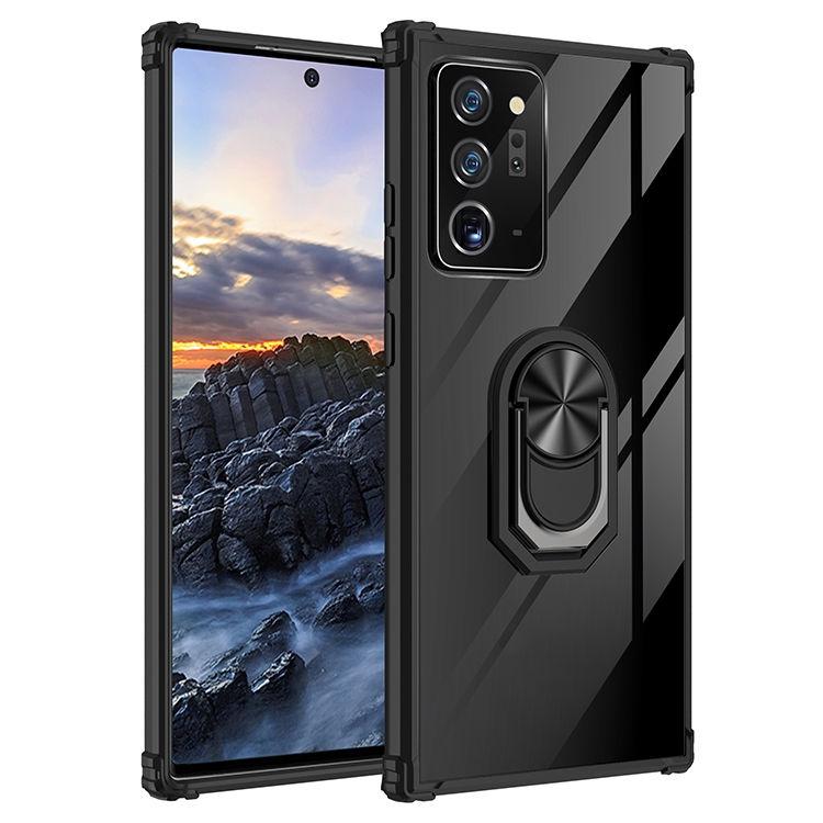 

For Samsung Galaxy Note20 Ultra Shockproof Transparent TPU + Acrylic Protective Case with Ring Holder(Black)