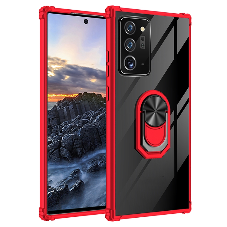 

For Samsung Galaxy Note20 Ultra Shockproof Transparent TPU + Acrylic Protective Case with Ring Holder(Red)