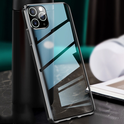 

For iPhone 11 Pro Straight Edge Metal Frame + Glass Protective Case(Black)