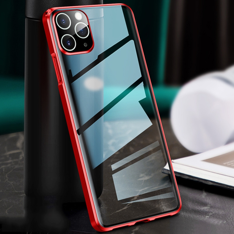 

For iPhone 11 Pro Max Straight Edge Metal Frame + Glass Protective Case(Red)